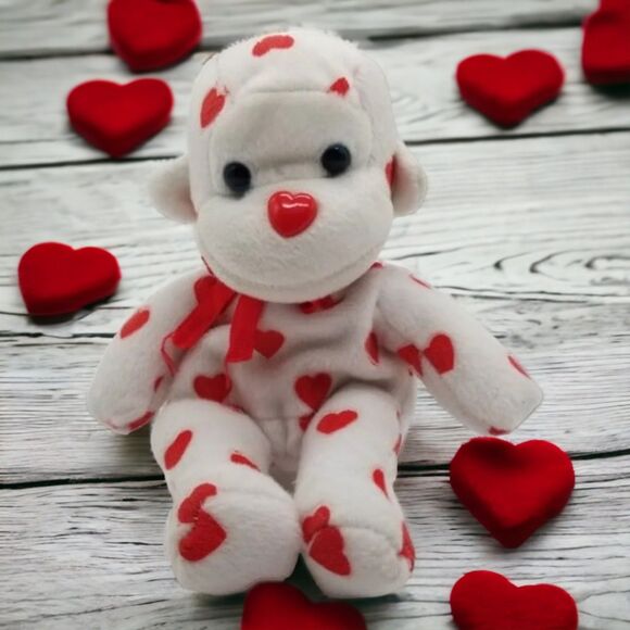 Monkey Plush Toy Valentine Hearts Red Ribbon Soft Animal Home Decor - Picture 1 of 5
